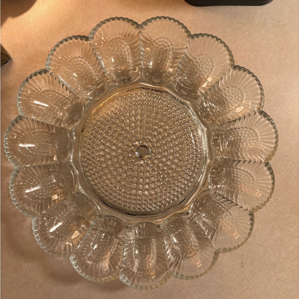 Perfectly beautiful vintage hobnail deviled egg plate
